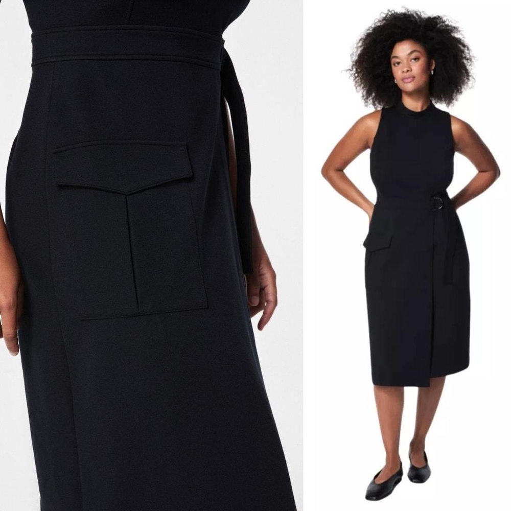 Black Midi Dress with Belt Detail NWT size 12/L.